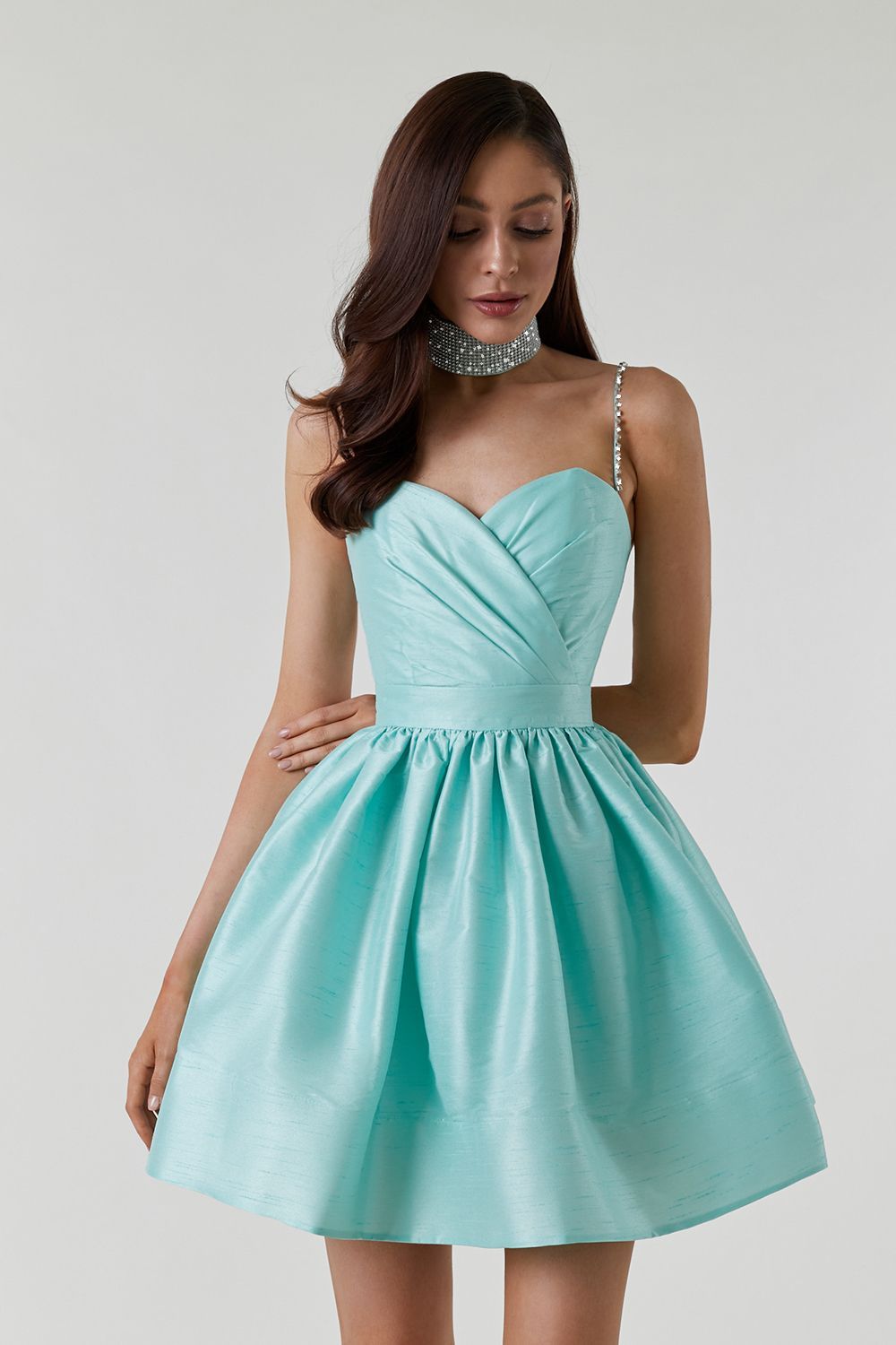 Sweet High-Waist Ruched Fluffy Mini Dress