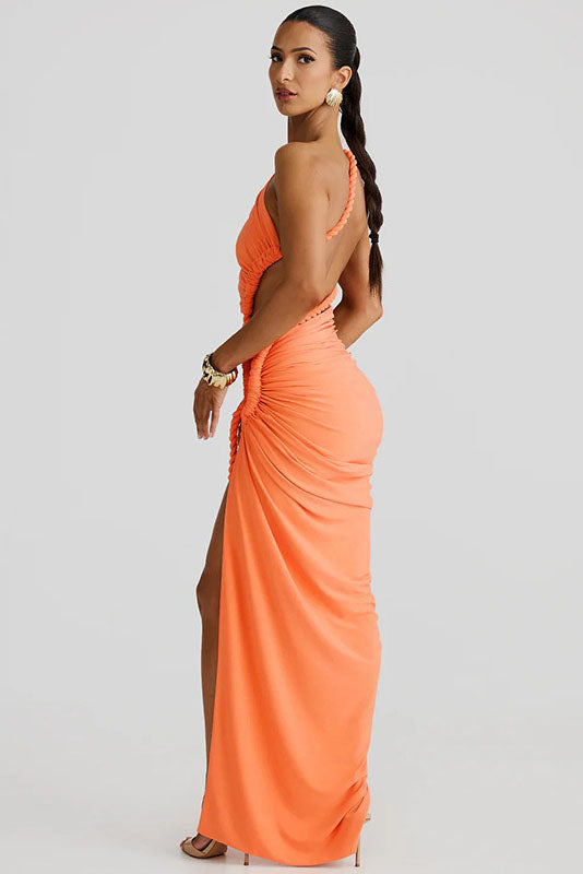 Strapless Cut-Out Lace-Up Maxi Dress