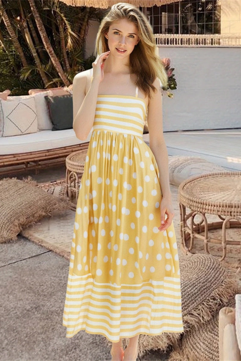 Polka Dot Square Neck Cami Midi Dress