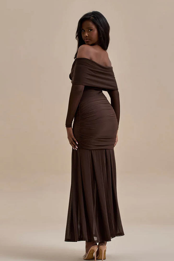 Off-Shoulder 3D Floral Bodycon Maxi Dress