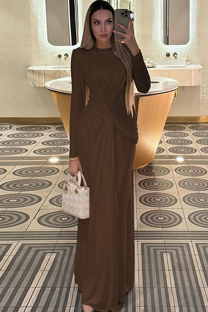 Euro-Inspired Round Neck Evening Maxi Dress