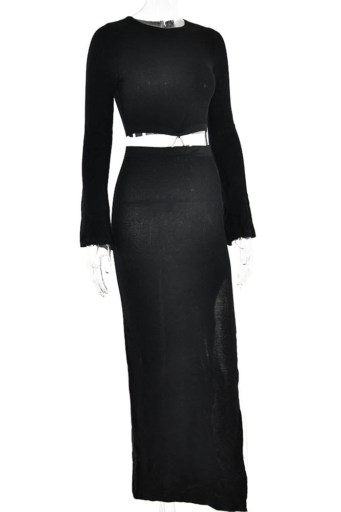 Crewneck Knit & Slit Skirt Set