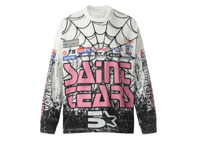 Saint Mich@el Tears Full Print Long Sleeve White Pink T-Shirt