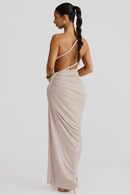Strapless Cut-Out Lace-Up Maxi Dress