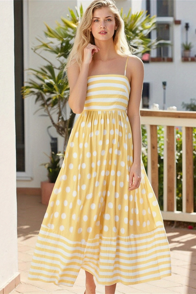 Polka Dot Square Neck Cami Midi Dress