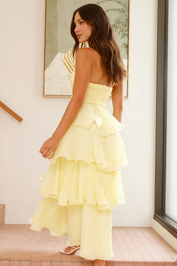 Sexy Chic Strapless Backless Tiered Midi Dress