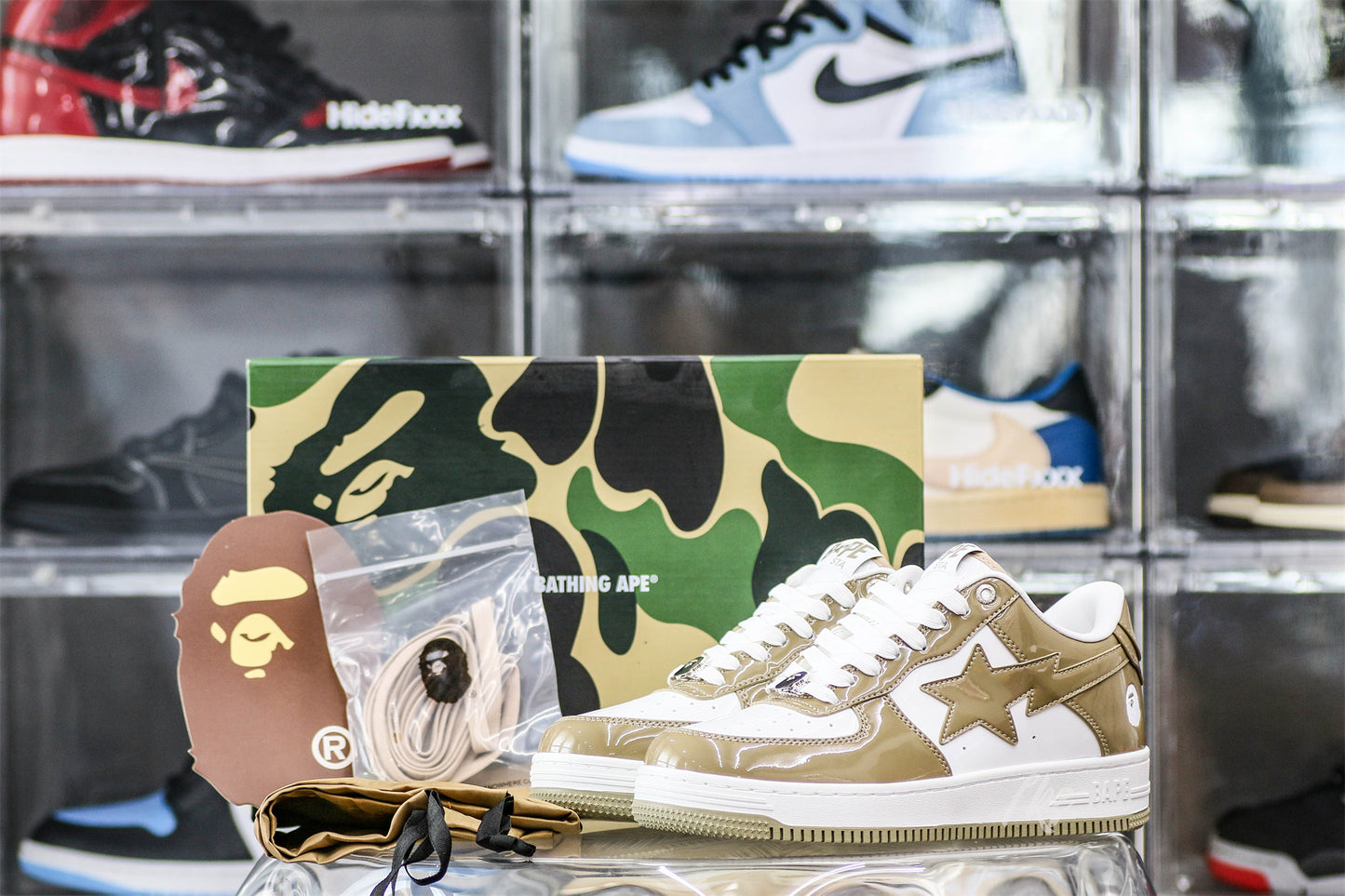 A Bathing Ape Bape Sta Patent Leather White Khaki (2023)