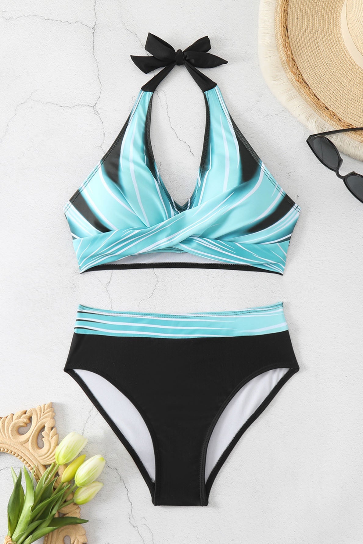 Colorblock Halter Bikini Swimwear