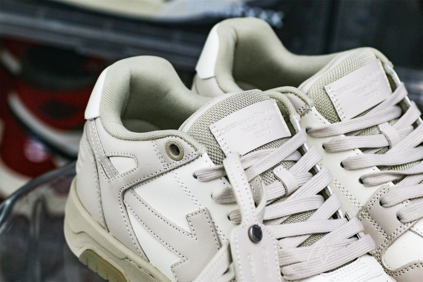 Off-White White & Beige 'Out Of Office' Sneakers