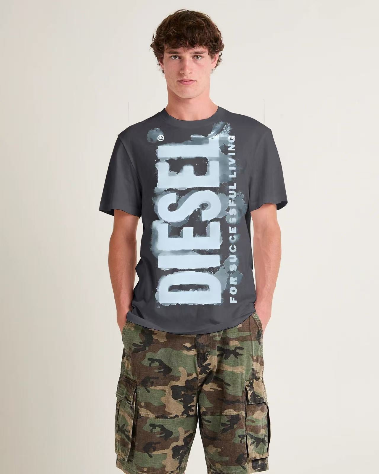 new releasing Fashion Art Blue Gradient Color Printing T-shirt