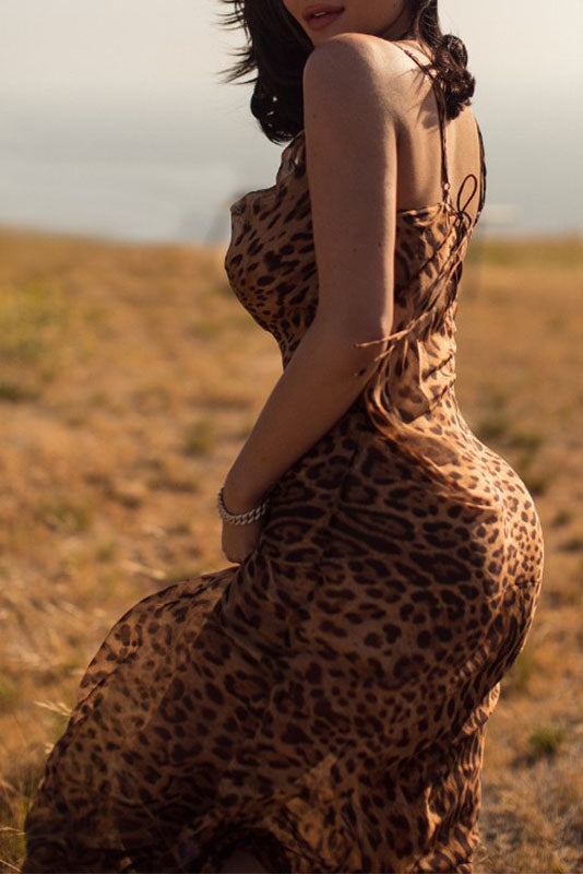 Leopard Slip Backless Dress
