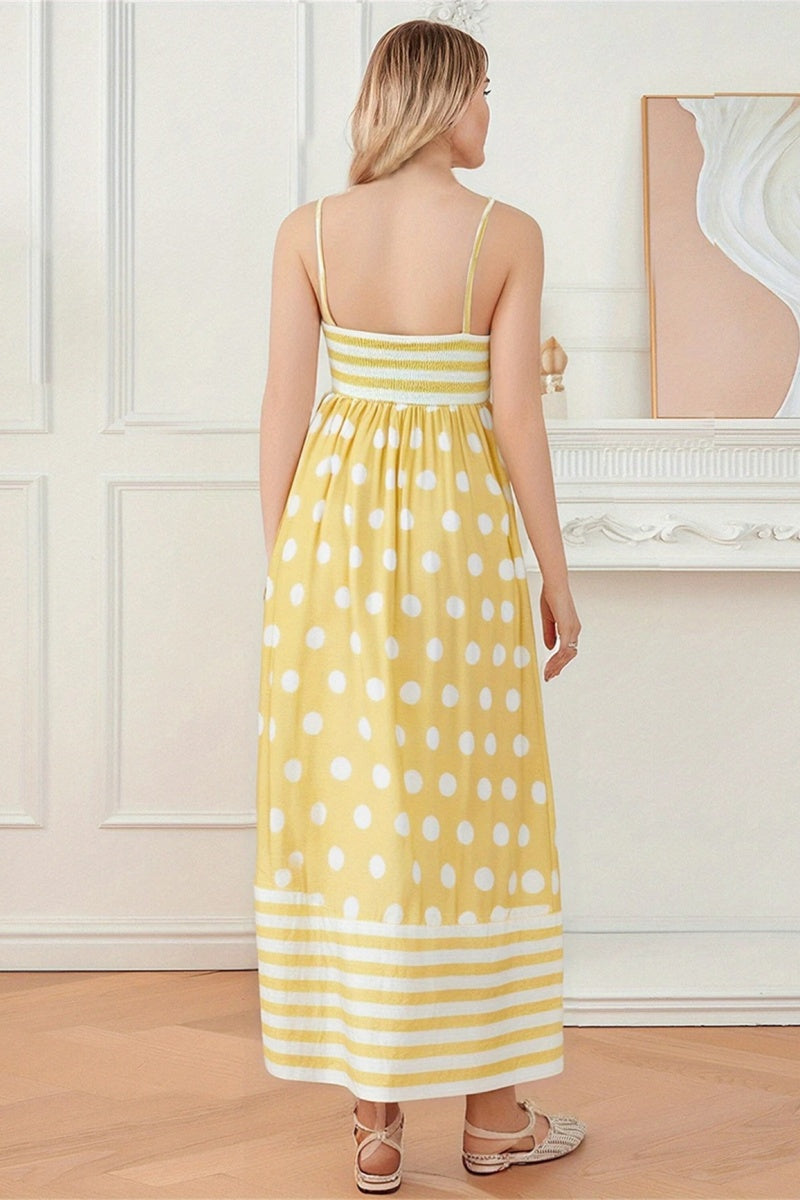 Polka Dot Square Neck Cami Midi Dress