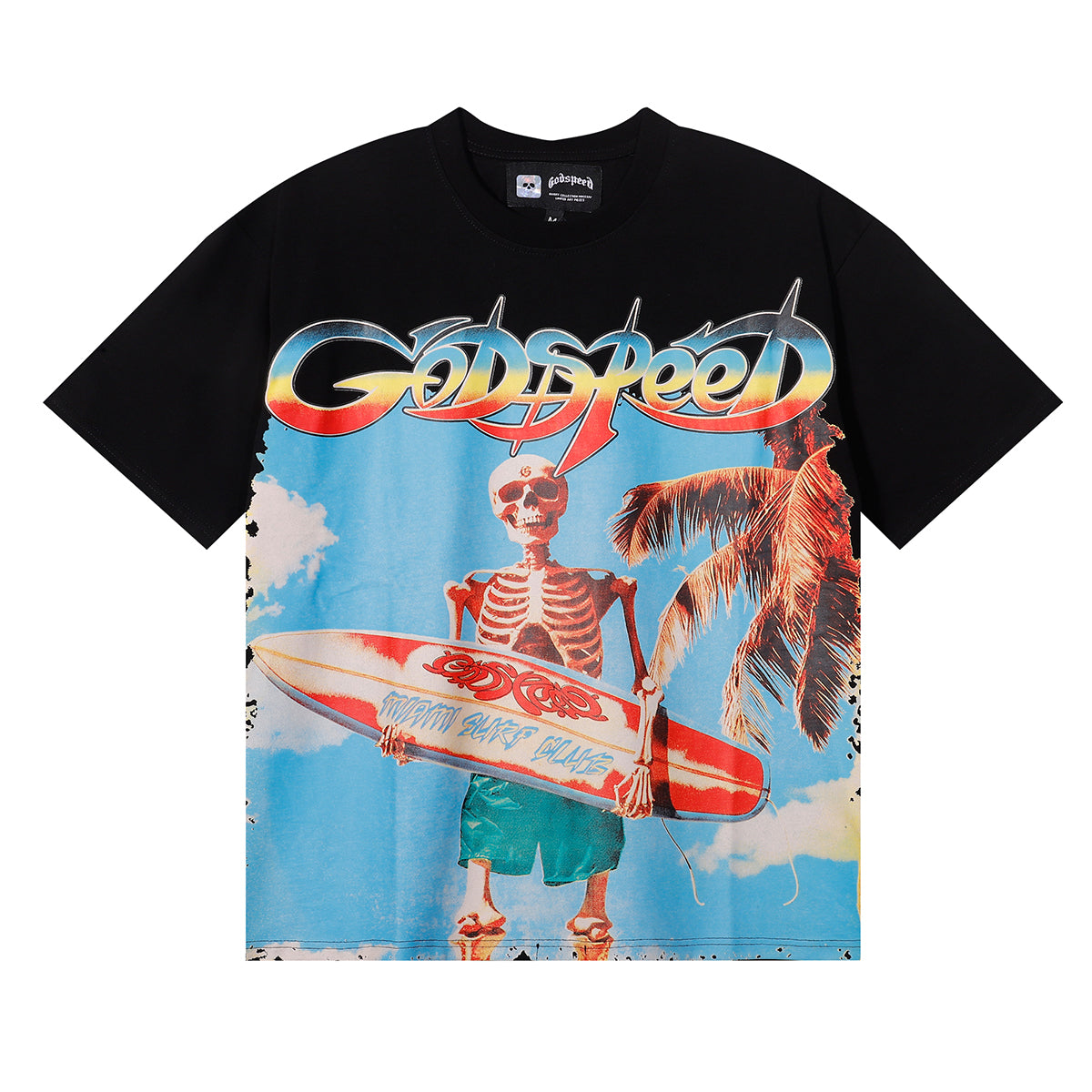 new arrival Beach Skull Surfboard Print cotton tee
