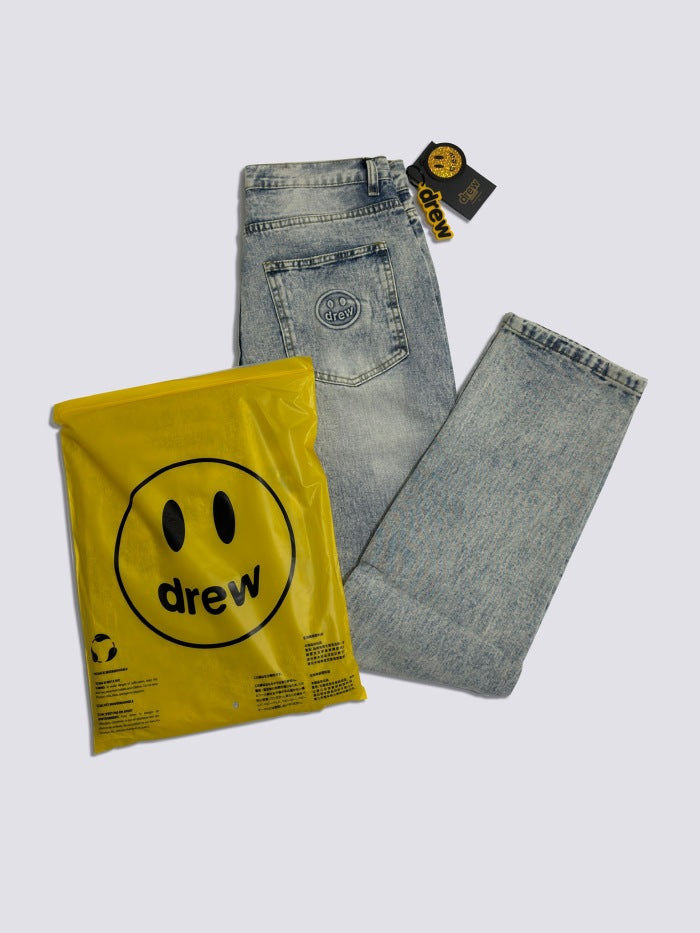 Drew House Smiley Face Digital Picture Sticker Stitching Jeans
