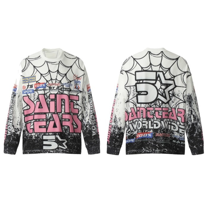 Saint Mich@el Tears Full Print Long Sleeve White Pink T-Shirt