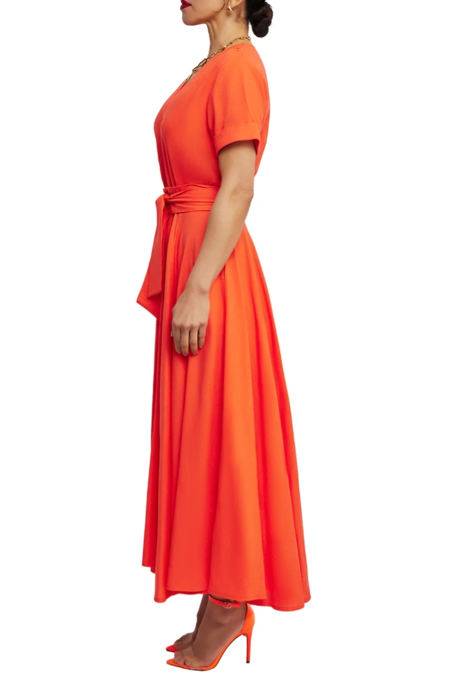 Orange Deep V Neck Button Maxi Dress