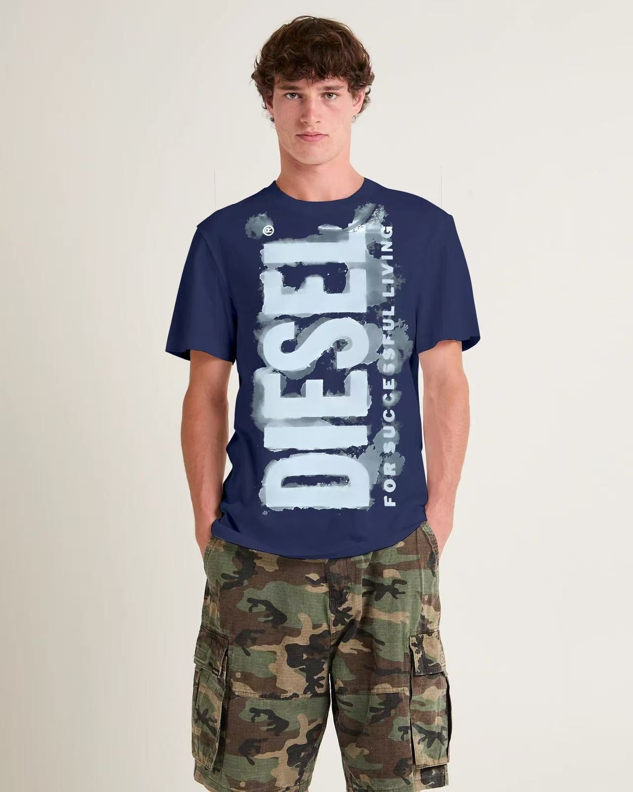 new releasing Fashion Art Blue Gradient Color Printing T-shirt