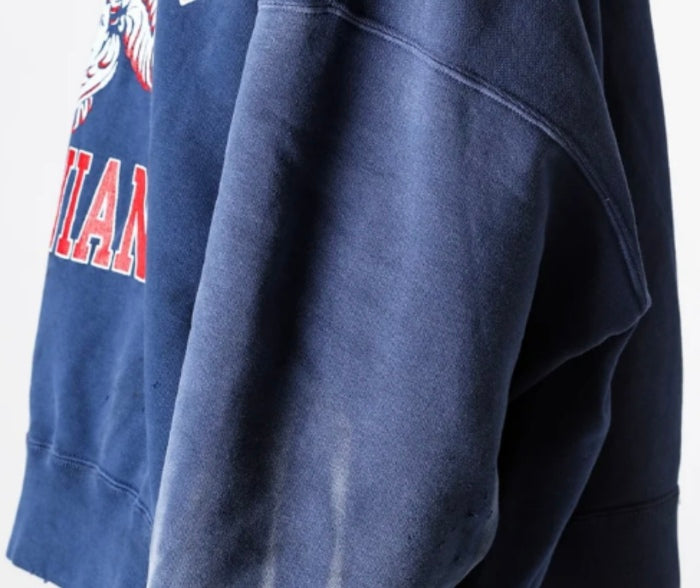 SAINT Mich@el FW24 vintage distressed angel graphic with letter print heavy-duty ribbed crewneck long-sleeve sweatshirt