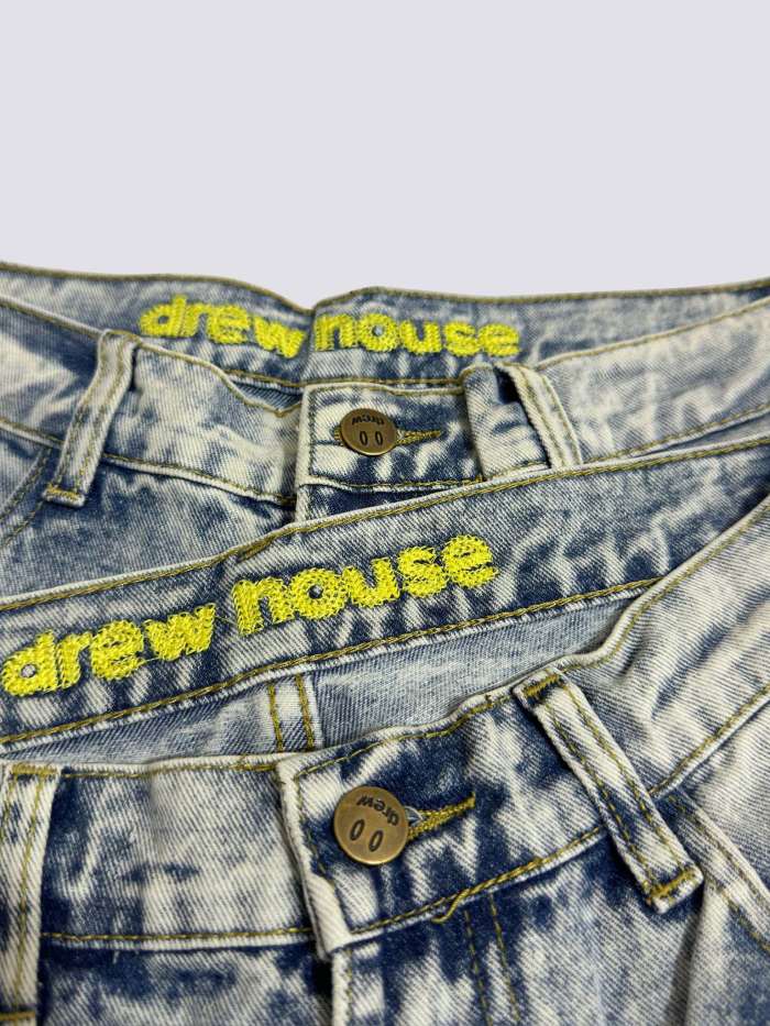 Drew House Smiley Face Digital Picture Sticker Stitching Jeans
