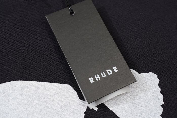 RHUDE Retro Slogan Portrait Print Short Sleeve T-Shirt Black