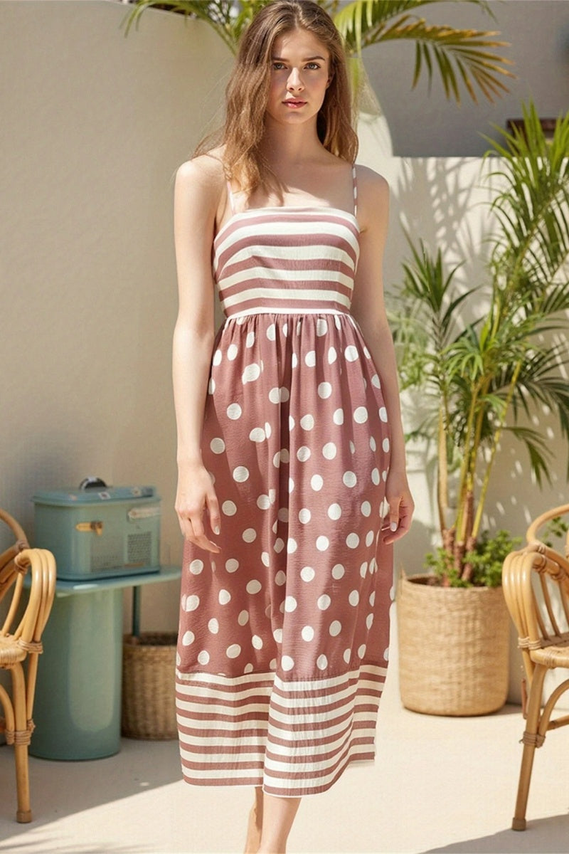 Polka Dot Square Neck Cami Midi Dress