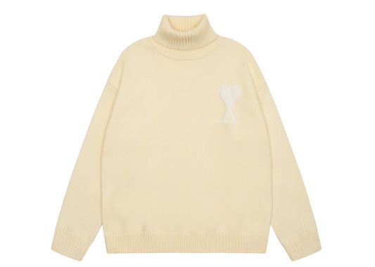 Am1 2024SS classic cream white jacquard big heart turtleneck sweater