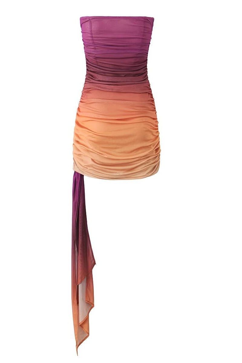 Gradient Dream-Strapless Mesh Bodycon Dress
