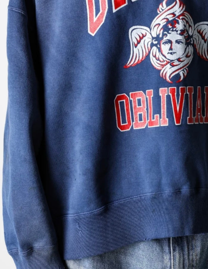 SAINT Mich@el FW24 vintage distressed angel graphic with letter print heavy-duty ribbed crewneck long-sleeve sweatshirt