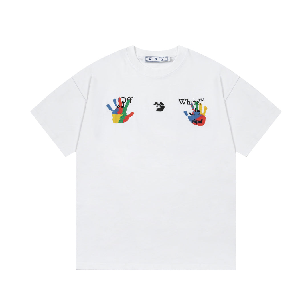 25SS 1:1 new arrival Hand-drawn white palm-shaped large logo print