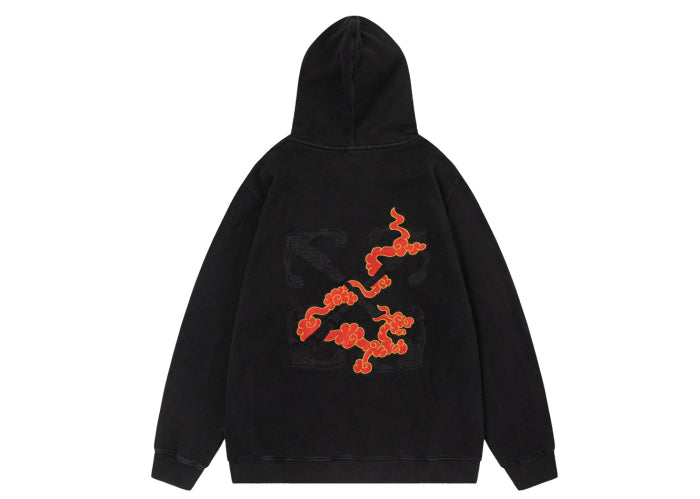 Off-White 24SS new embroidered cloud and dragon washed hoodie