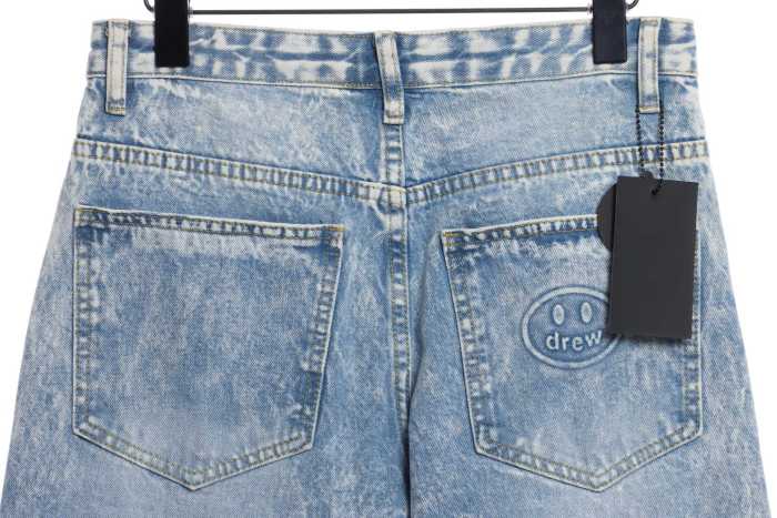 Drew Smiley Bear Patch Ripped Denim Trousers pants