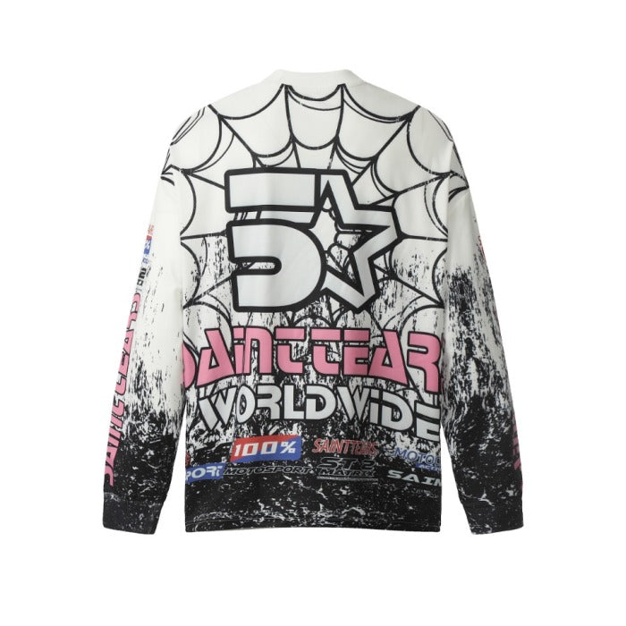 Saint Mich@el Tears Full Print Long Sleeve White Pink T-Shirt