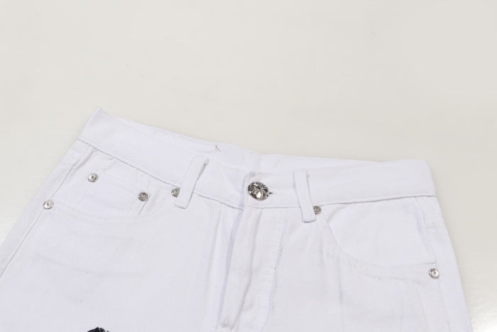 Chrome Hearts Green Zebra Print Croesses White Pants