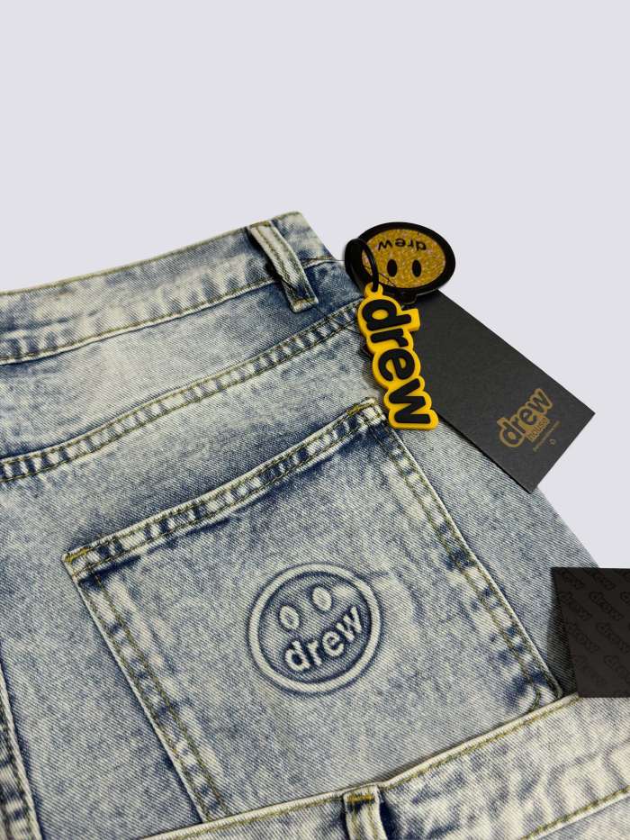 Drew House Smiley Face Digital Picture Sticker Stitching Jeans