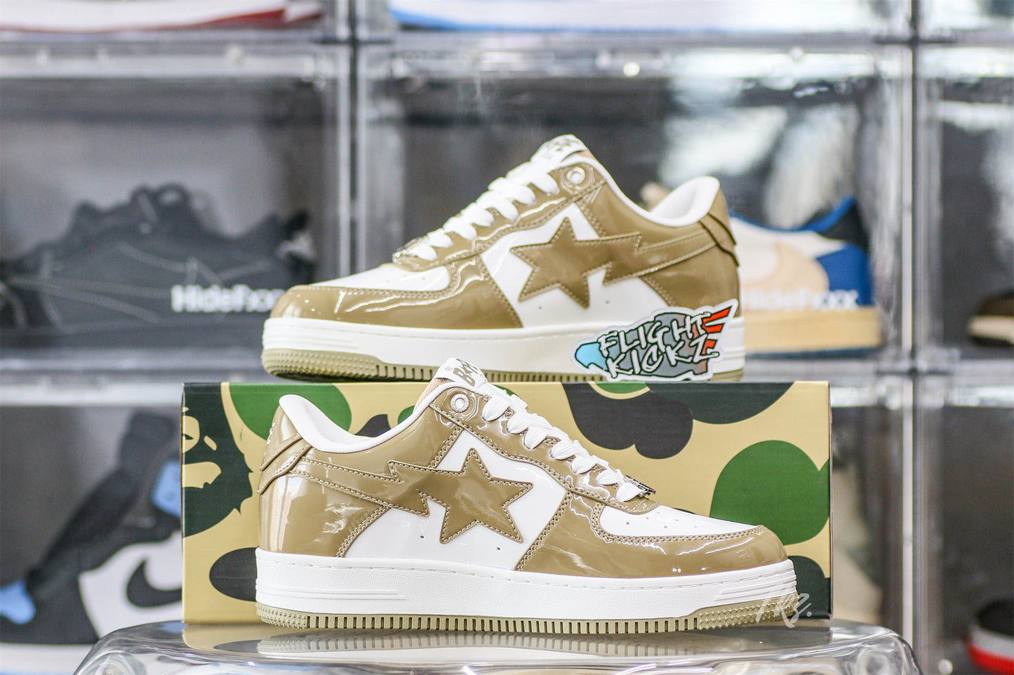 A Bathing Ape Bape Sta Patent Leather White Khaki (2023)