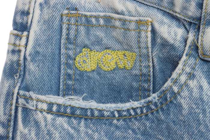 Drew Smiley Bear Patch Ripped Denim Trousers pants