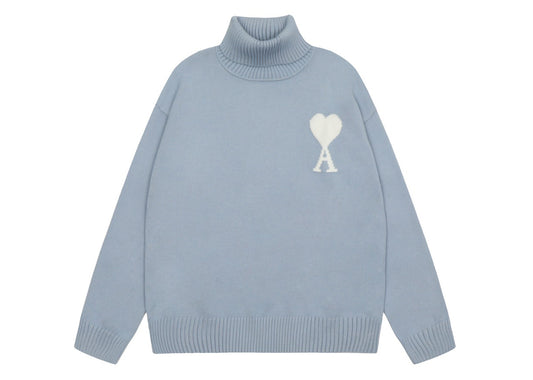 Am1 2024SS classic blue jacquard big heart turtleneck sweater