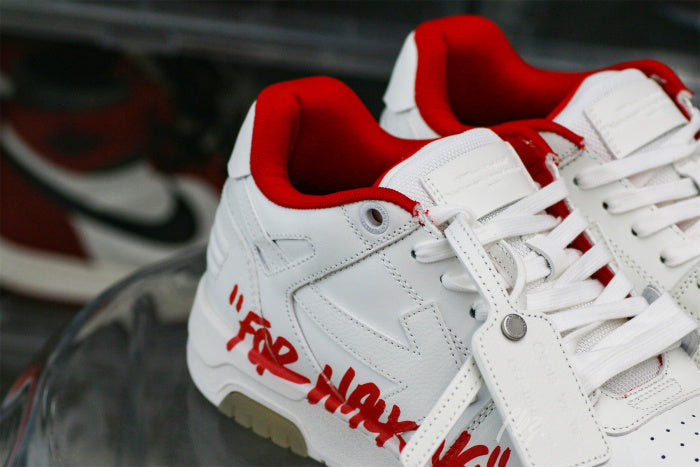 OFF-WHITE White & Red Out of Office 'OOO' sneakers