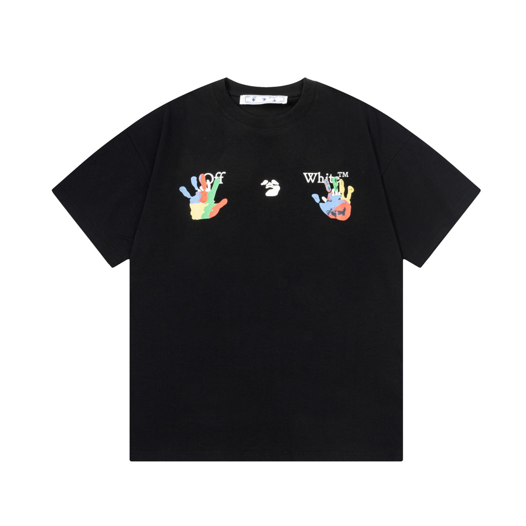 25SS 1:1 new arrival Hand-drawn white palm-shaped large logo print