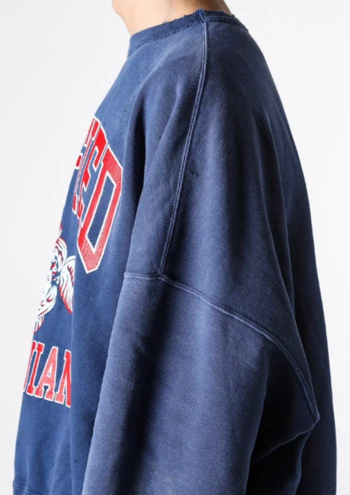 SAINT Mich@el FW24 vintage distressed angel graphic with letter print heavy-duty ribbed crewneck long-sleeve sweatshirt