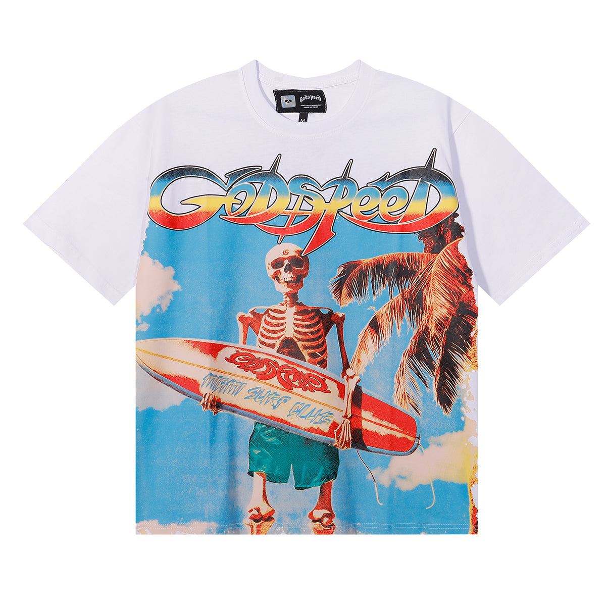 new arrival Beach Skull Surfboard Print cotton tee