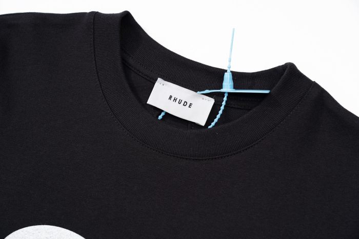 RHUDE Retro Slogan Portrait Print Short Sleeve T-Shirt Black