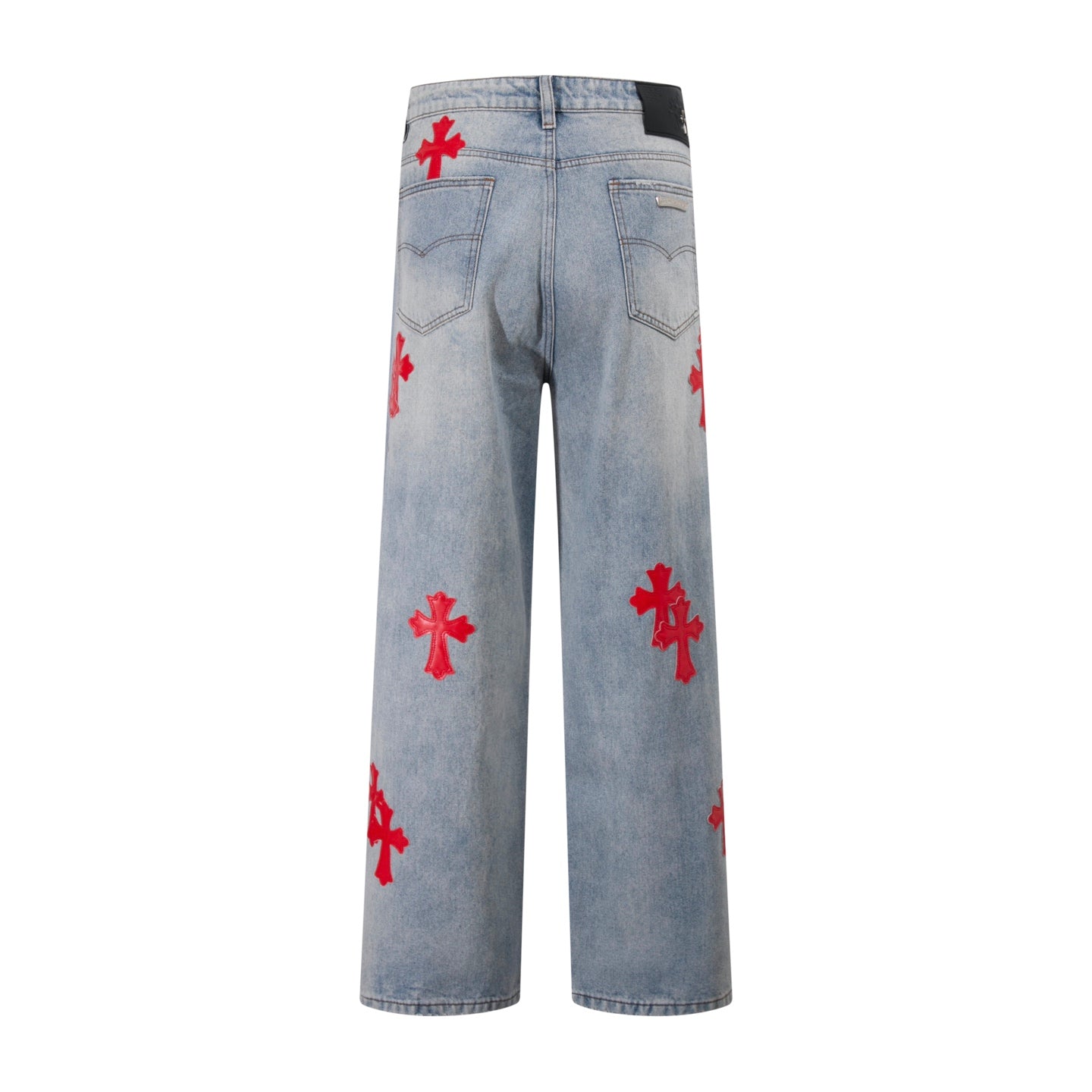 25SS New Blue Miami Printed Red Leather Jeans