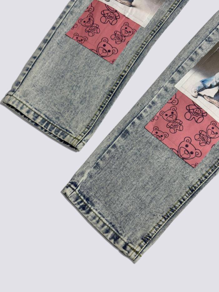 Drew House Smiley Face Digital Picture Sticker Stitching Jeans