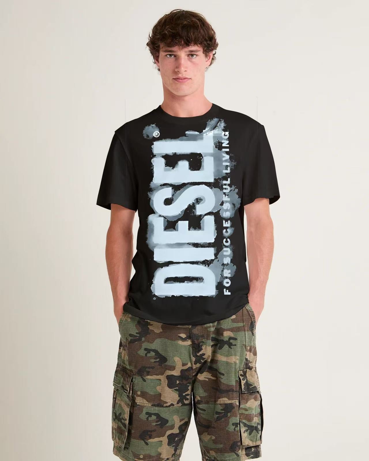 new releasing Fashion Art Blue Gradient Color Printing T-shirt