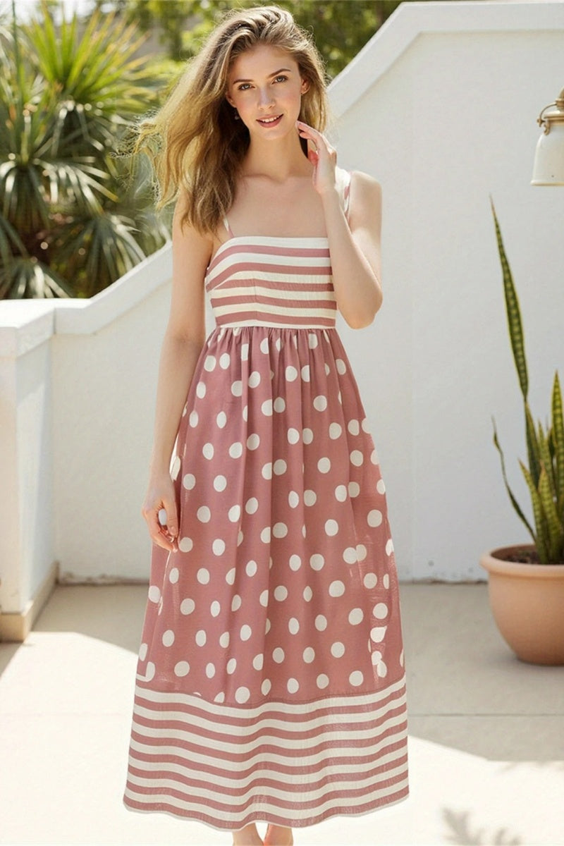 Polka Dot Square Neck Cami Midi Dress