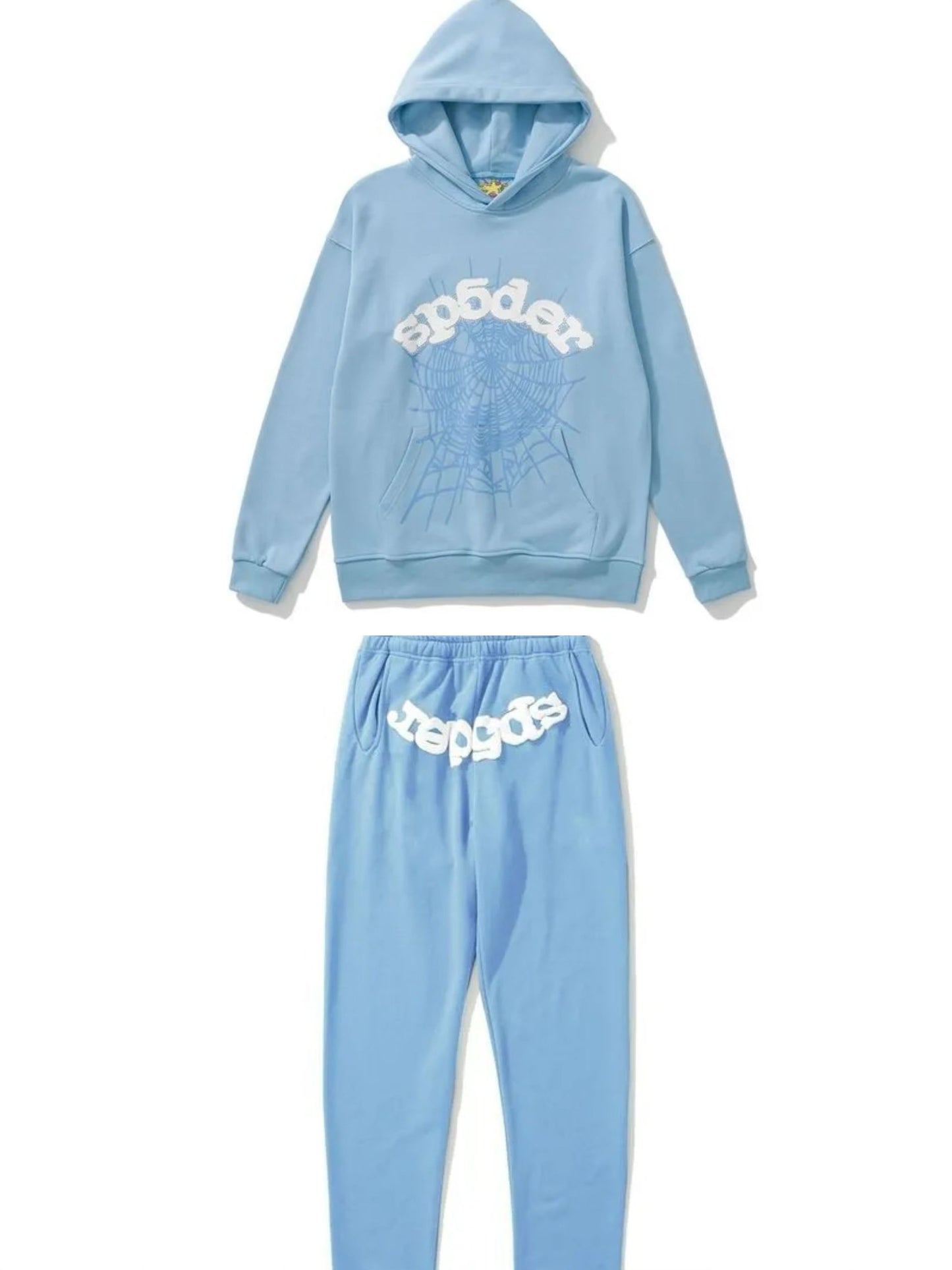 Baby blue rhinestone logo hoodie pant tracksuit