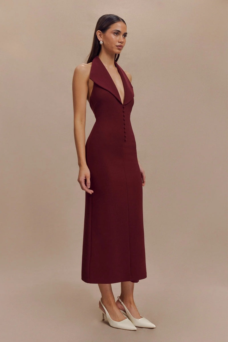Crepe Halter Midi Dress