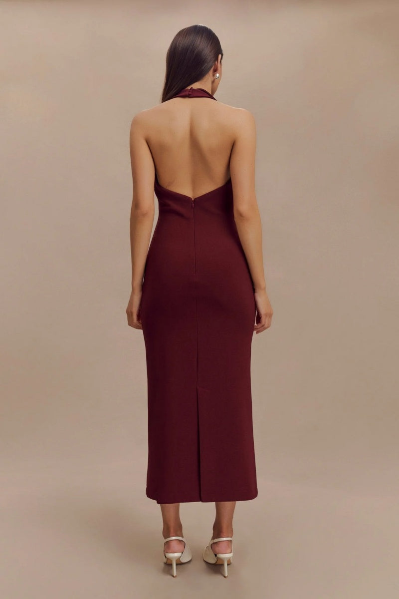Crepe Halter Midi Dress