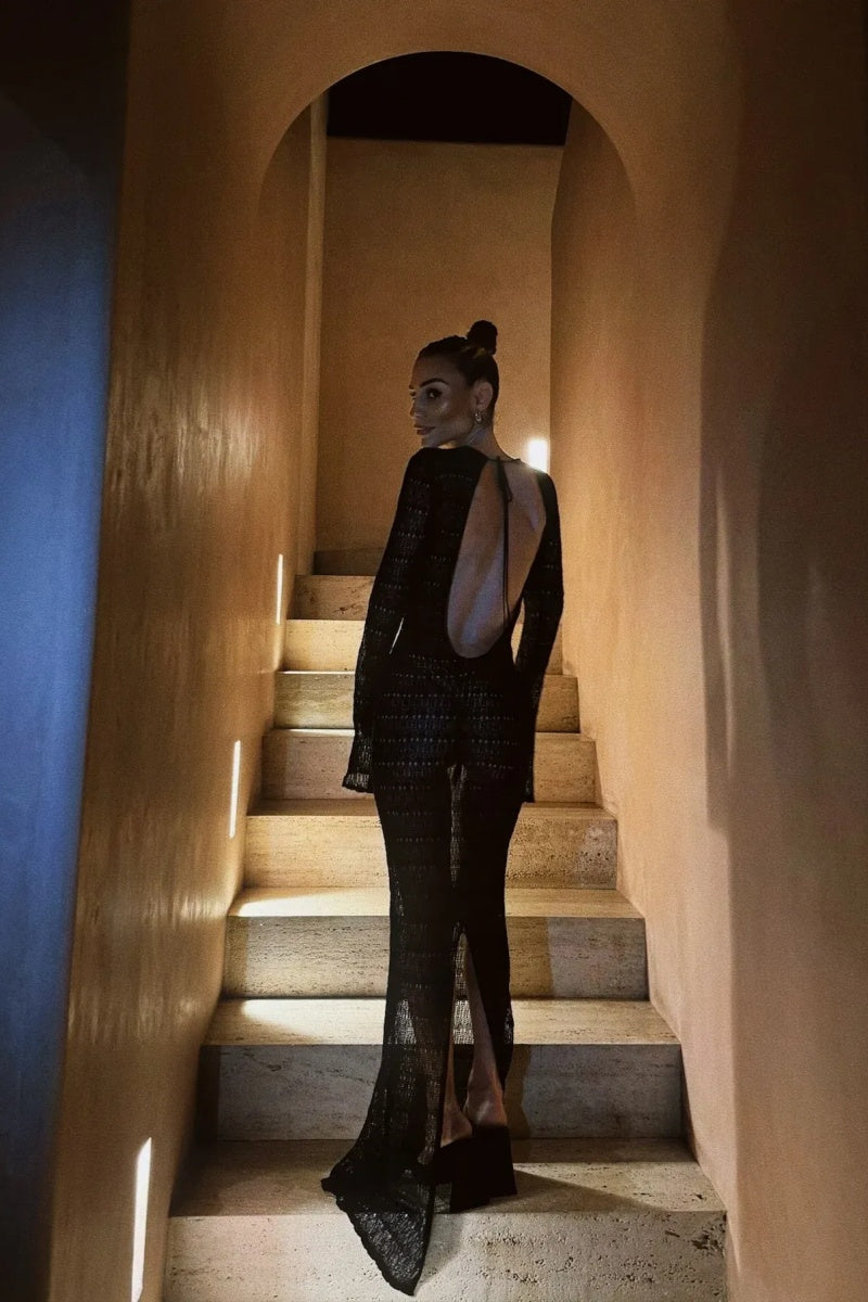 Crochet Lace Backless Maxi Dress